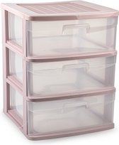 Plasticforte Ladeblokje/bureau organizer met 3x lades - transparant/roze - L39 x B40 x H49 cm