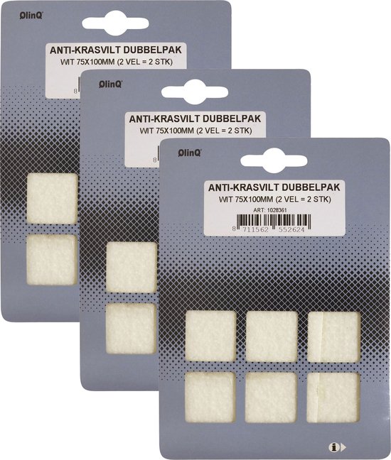 Qlinq Feutre anti-rayures - 6x - blanc - 75 x 100 mm - rectangle - autocollant - feutre de protection pour meubles