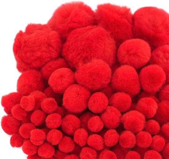 Pompons - 200x - rood - 10-45 mm - hobby/knutsel materialen | bol