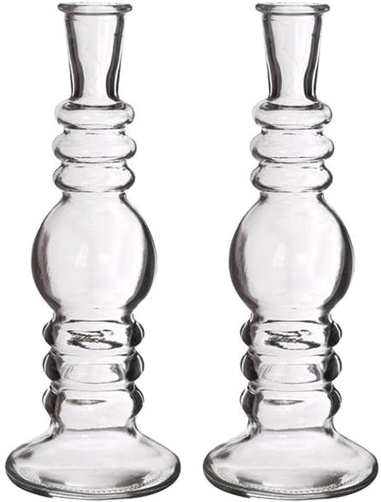 Kaarsen kandelaar Florence - 2x - transparant glas - helder - D8,5 x H23 cm