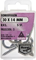 Deltafix Schroefogen - 5x - verzinkt metaal - 30 x 14 mm - ijzerwaren bevestigsmaterialen