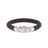 SILK Jewellery - Zilveren Armband - Arch - 853BRN.22 - bruin leer - Maat 22
