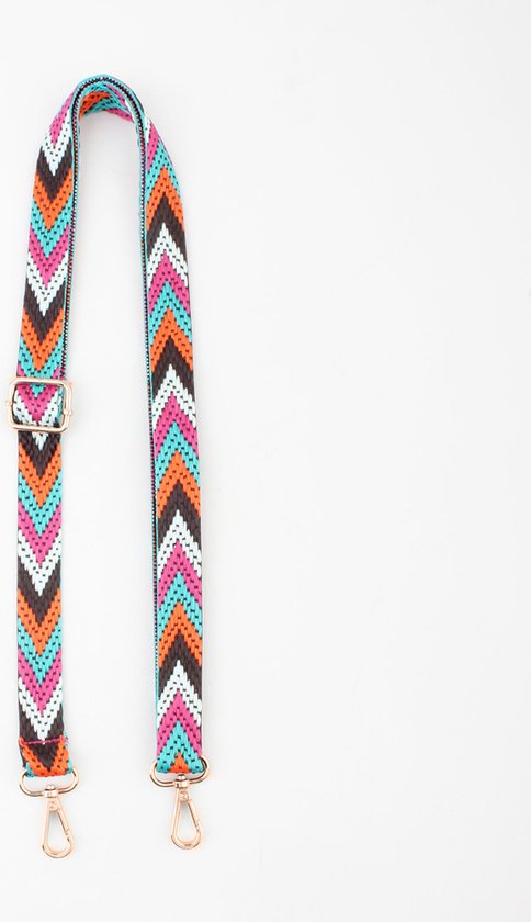 Isy bag strap- Accessories Junkie Amsterdam- Tassenhengsel- Schouder riem voor clutch- Verstelbaar- Trendy- Polyester- Aztec- 135cm- 2cm- Bruin oranje