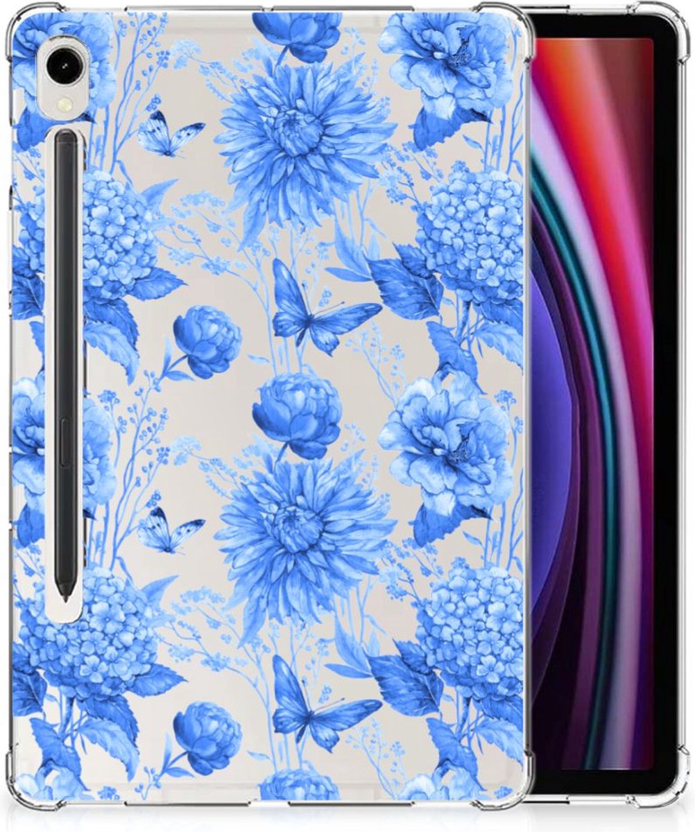 Back Cover voor Siliconen Hoesje voor Samsung Galaxy Tab S9 Flowers Blue