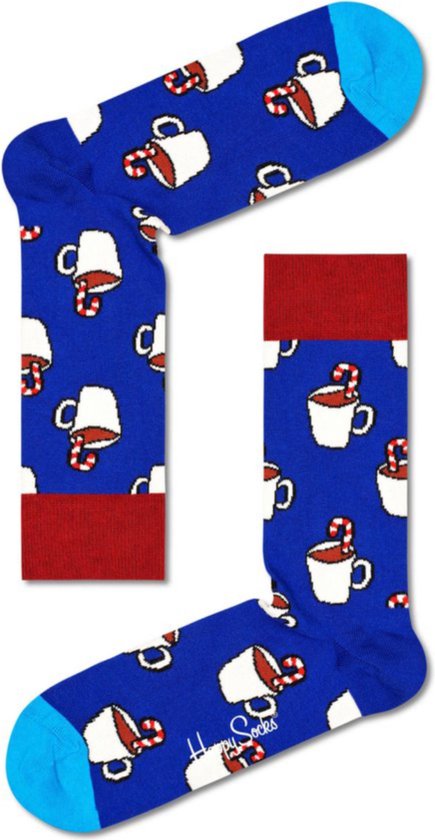 Happy Socks Candy Cane Cocoa Sock - blauw met warme choco - Unisex - Maat: 41-46