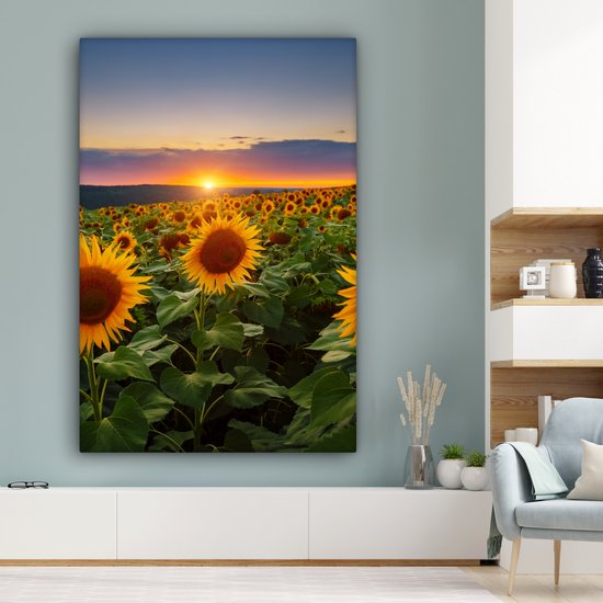 Peinture sur toile - Photo sur toile - Tournesol - Fleurs - Nuages ​​- Ciel - Lumière du soleil - Décoration de chambre - Fleurs sur toile - 120x180 cm - Chambre