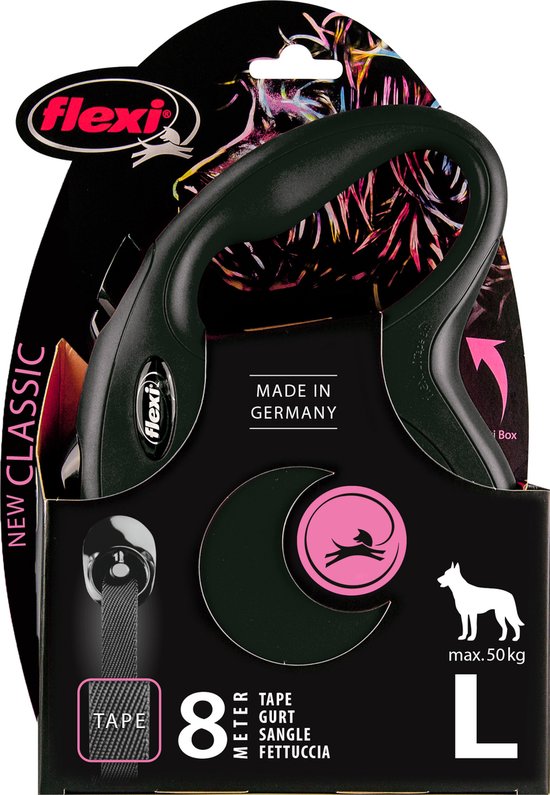 Flexi Rollijn New Classic Tape - Large 8 m - Hondenriem - Zwart - Actieve en Grote Honden