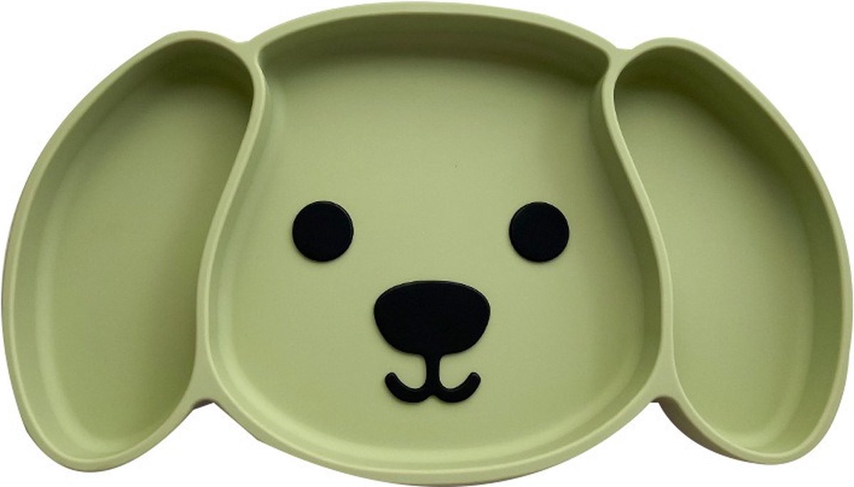 LITTLE-BUNNY silicone baby bordje met zuignap - hond groen - babybord - kinderbord - kinderservies
