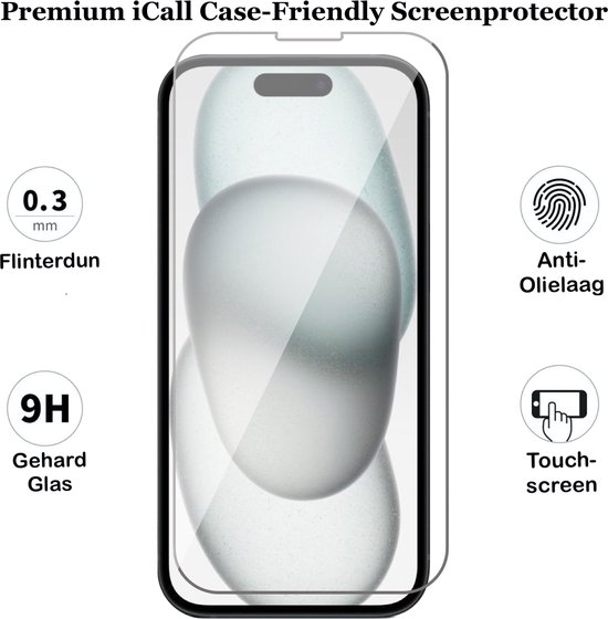 Étui iPhone 15 avec porte-cartes - Protecteur d'écran GlassGuard - Coque arrière en Siliconen Blauw et protecteur d'écran