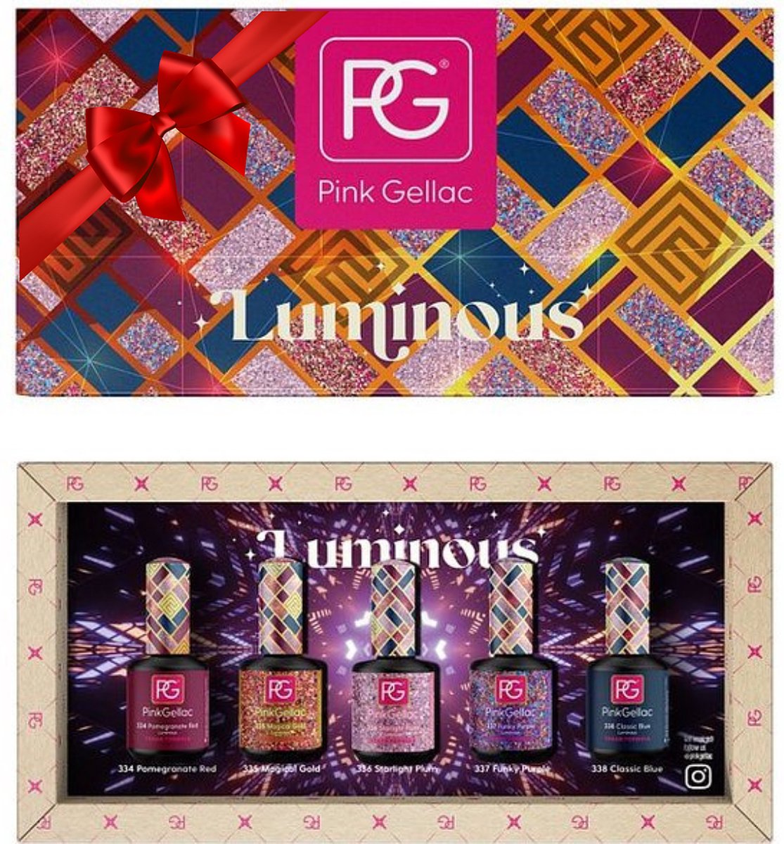 Pink Gellac Collection Box Luminous - Gellak Set Kleuren van 3 x 15ml Glitter en 2 Effen Kleuren - Gelnagellak - Gel Lak
