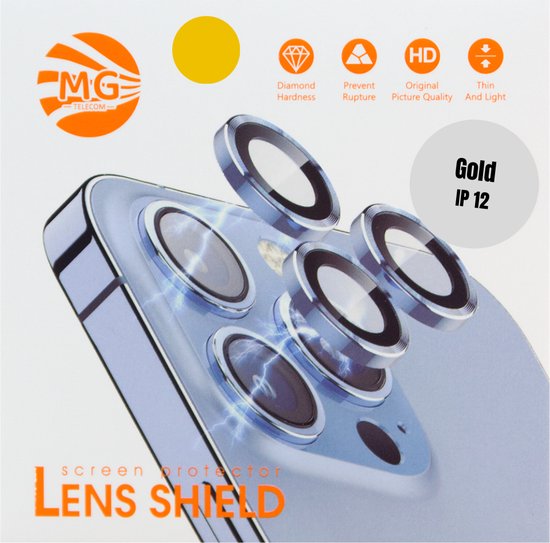 Geschikt Voor iPhone 12 Camera Lens Protector - Goud - Eenvoudige Installatie - Camera Protector iPhone 12 - Roestvrij Staal - Gehard Glas - Screenprotector