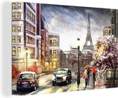 Canvas - Olieverf - Schilderij - Parijs - Stad - Eiffeltoren - 120x80 cm - Muurdecoratie - Interieur