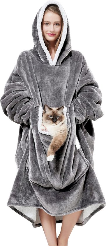 Oversized hoodie dames zachte flanellen hoodies deken dames met oversized zak deken. bol