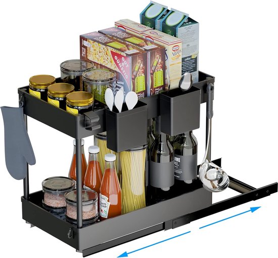 Wastafel Rek Onder wastafel rek met 2 etages, in hoogte verstelbaar, keukenorganizer ...