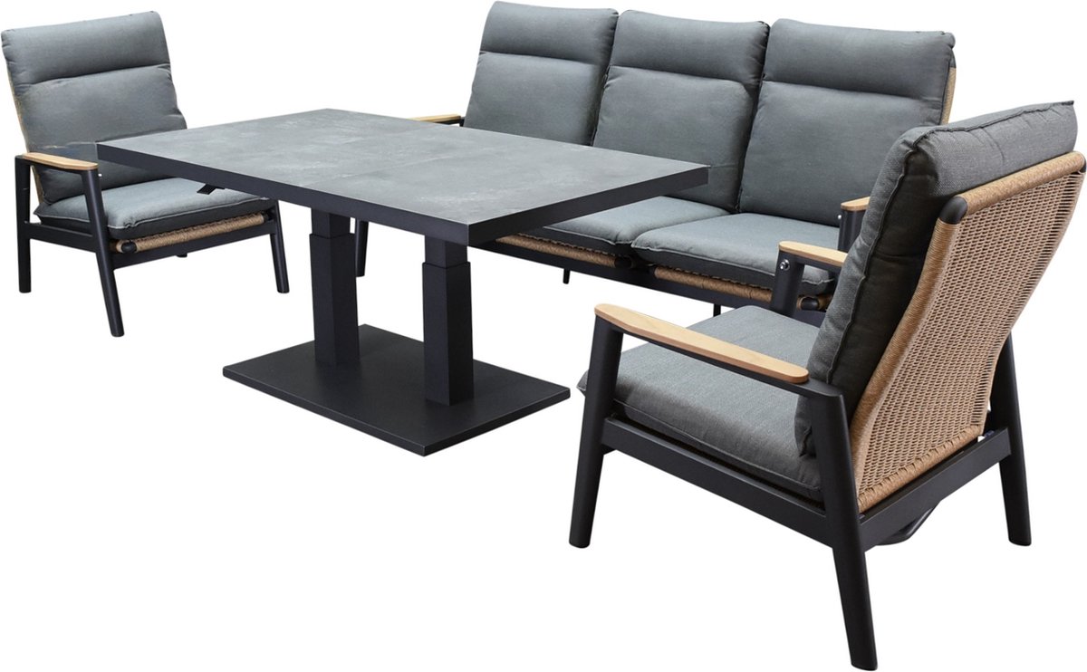 Alzano stoel bank lounge diningset 4 delig verstelbaar antraciet aluminium