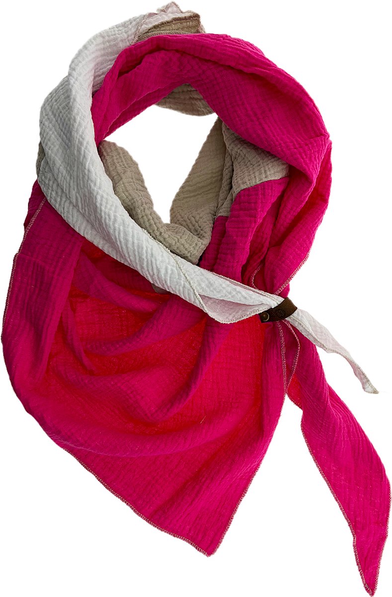 LOT83 Sjaal Yara - Vegan leren sluiting - Omslagdoek - Ronde sjaal - Tricolore 14 - 1 Size fits all