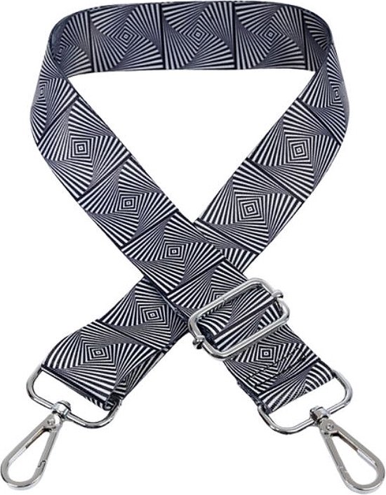 Schouderriem Vertigo - bag strap - verstelbaar - afneembare schouderband - met gespen - tassenriem - zwart - wit - zilver