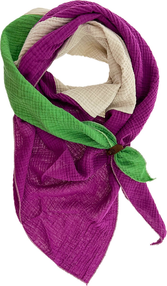 LOT83 Sjaal Yara - Vegan leren sluiting - Omslagdoek - Ronde sjaal - Tricolore 18 - 1 Size fits all