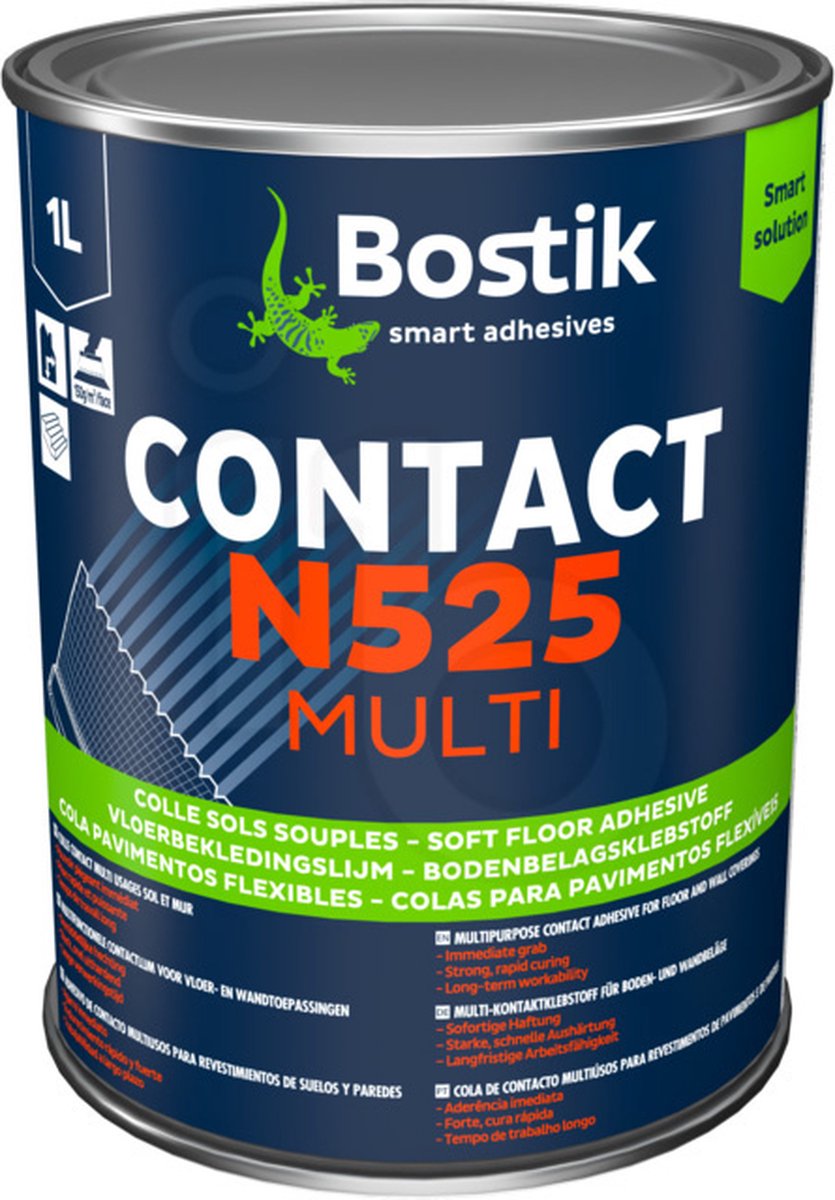 Bostik Contact N525 Multi neopreenlijm - 1 kg blik - voor hout, laminaat, rubber en kurk