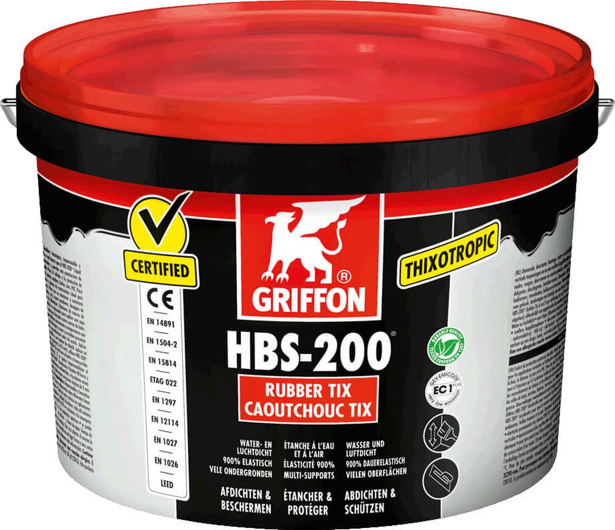 Griffon HBS-200® Rubber Tix coating - water en luchtafdichtend - emmer 5 l - zwart