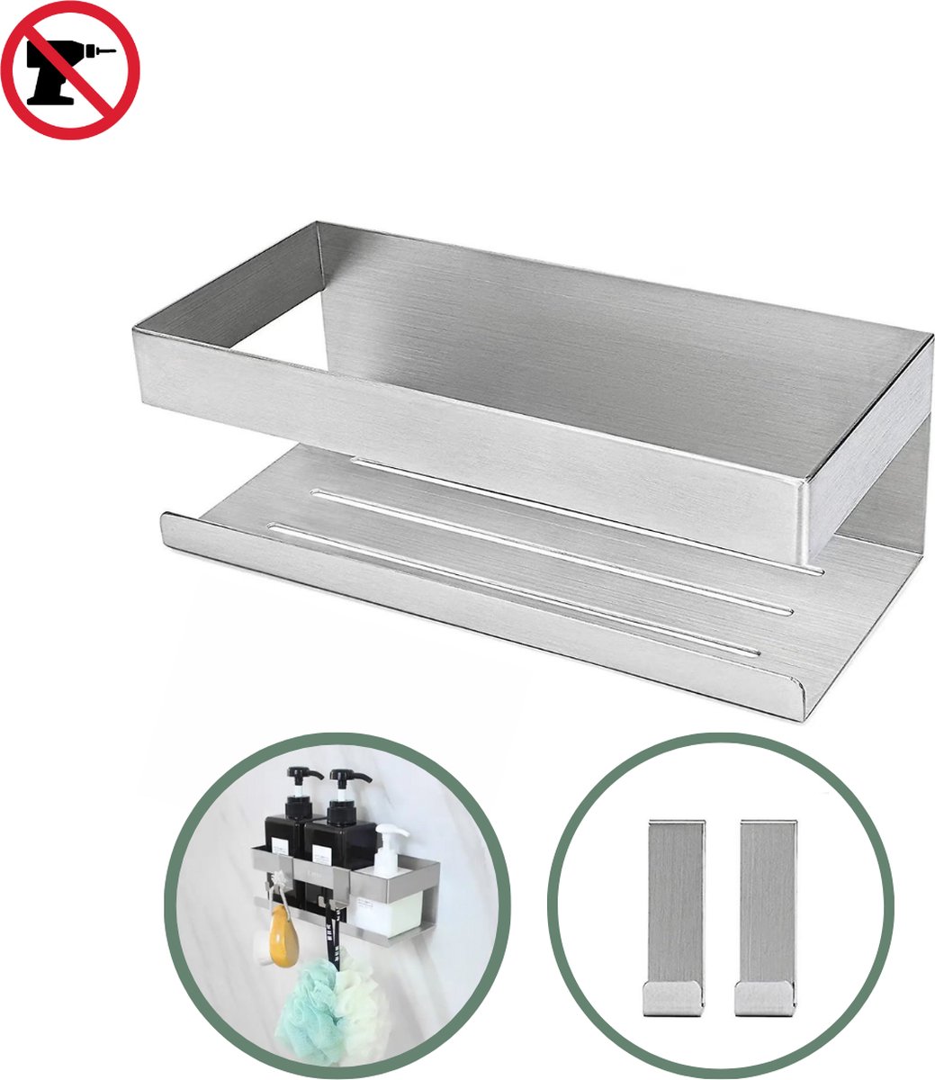 RVS Doucherek Zelfklevend Zonder Boren RVS Wandrek Douche Organiser