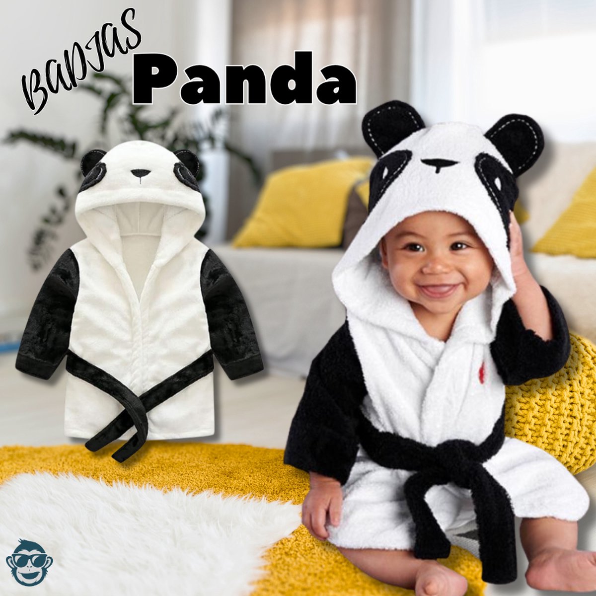 Dieren Badjas Panda | 0-12 maanden (0-1 jaar) | Baby / Peuter | BoefieBoef | ochtendjas | katoen | snel drogend | met capuchon | kraamcadeau | dierenbadjas | sinterklaas | unicorn | dier | meisjes en jongens | wit zwart
