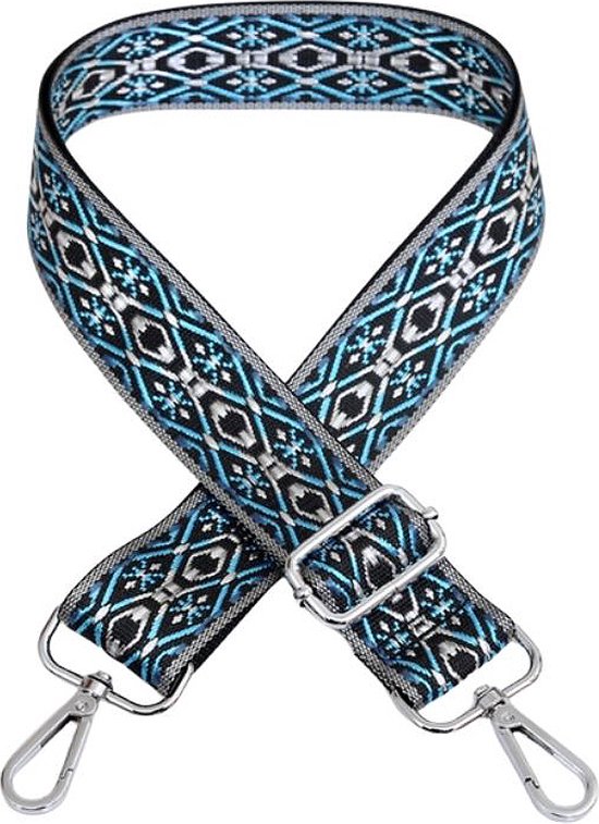 Schouderriem Ruitjes Blauw - bag strap - verstelbaar - afneembare schouderband - met gespen - tassenriem