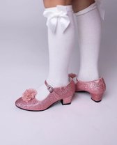 Prinsessenschoen-hakschoen-glitterschoen-dusty pink glitterschoen-roze glitterschoen-glamourschoen-bruidsmeisjes schoen-pumps-verkleedschoen