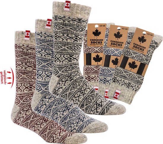 SOCKS4FUN | 3-PAAR Canadian Socks 80% Wol | Maat 39-42