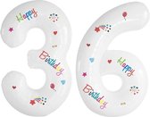 Folie Ballonnen Cijfers 36 Jaar Happy Birthday Verjaardag Versiering Cijferballon Folieballon Cijfer Ballonnen Wit 70 Cm