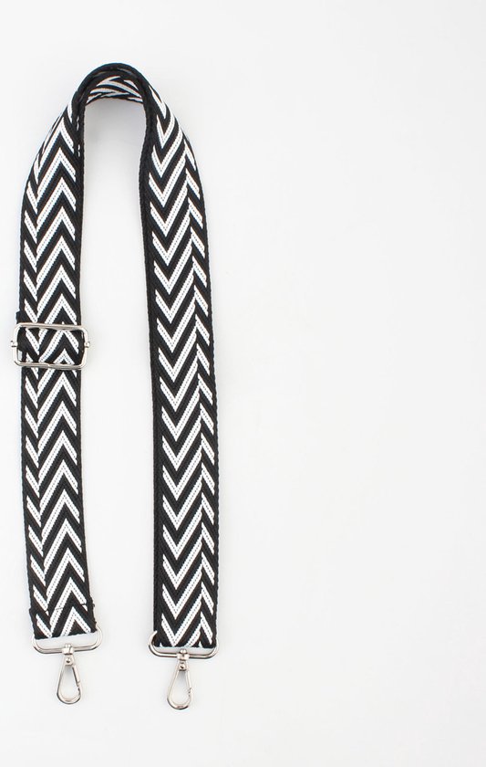 Viki bagstrap- Tassenhengsel- Zilver- Katoen- 4cm- Zigzag print- Zwart