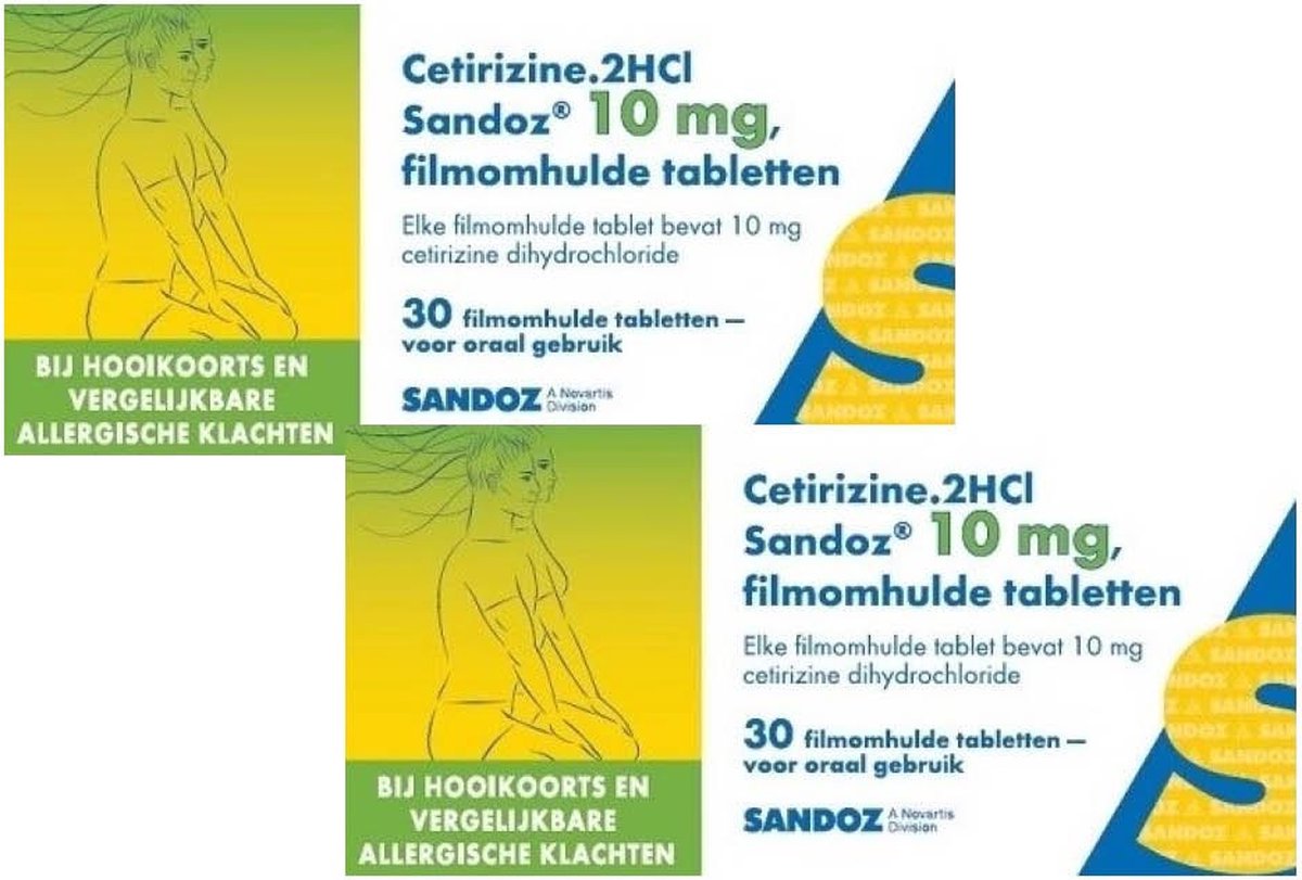 Sandoz Allergietabletten Cetirizine 1HCI 10 mg - 2 x 30 tabletten - Sandoz