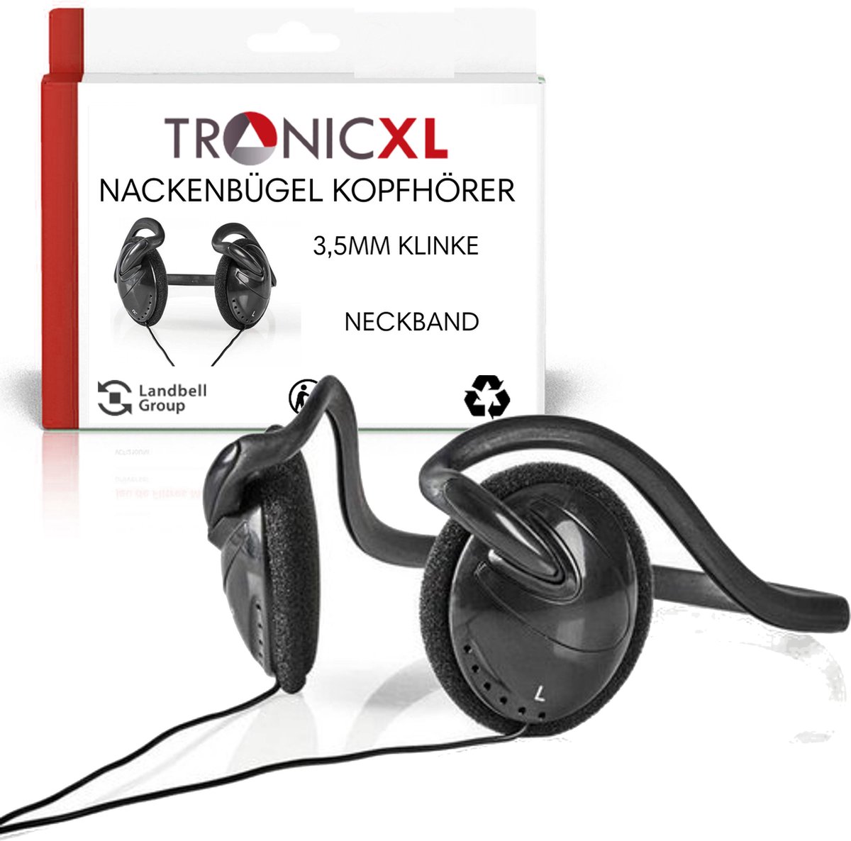 TronicXL 2x Design hoofdtelefoon, nekbeugel, nekband, stereo hoofdband, hoofdtelefoon, 3,5 mm jack geschikt voor smartphone, geschikt voor iPhone - mobiele telefoon (kabel koptelefoon)
