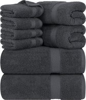 Towels 8-delige badhanddoekenset; 2 badhanddoeken, 2 handdoeken en 4 washandjes - katoen hotelkwaliteit, superzacht en zeer absorberend (grijs)