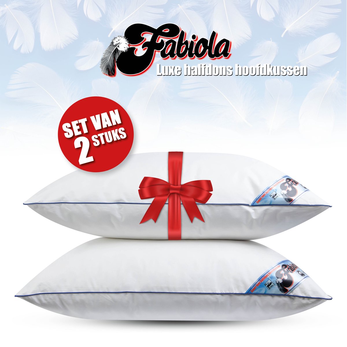 Fabiola - Zacht Halfdons Hoofdkussen - Set van 2 stuks - DownPass gecertificeerde Dons & Veren - Ergonomisch - 60x70cm