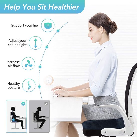 Feagar Zitkussen – ergonomisch kussen voor stuitbeen, ischias, lumbale wervelkolom, traagschuim kussen voor kantoor, huis, auto, rolstoel, zwart