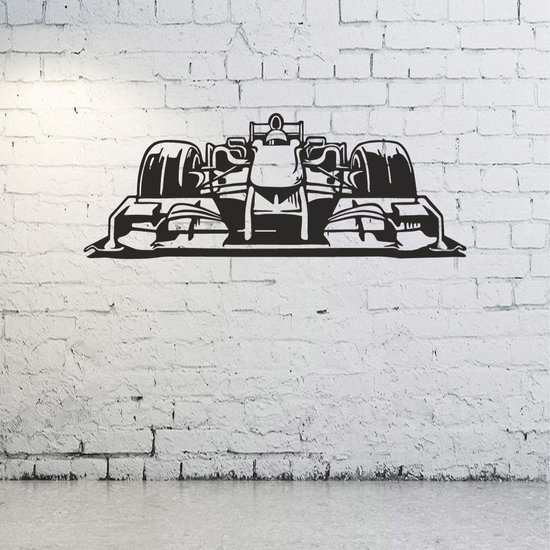 WandStaal - Formula 1 - Silhouette - Metaalkunst - Zwart - 500x190x2 Auto - Wanddecoratie - Muurdecoratie - Inclusief bevestigingsmateriaal - Cadeau voor man - Cadeau voor jongen - Perfect voor mancave
