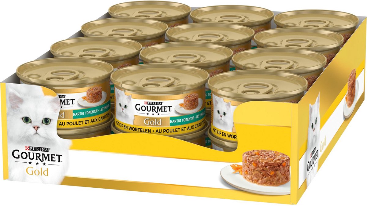 Gourmet Gold Hartig Torentje Kattenvoer, Natvoer met Kip en Wortelen in Saus - 24x85g - (24 blikjes; 2,04kg)