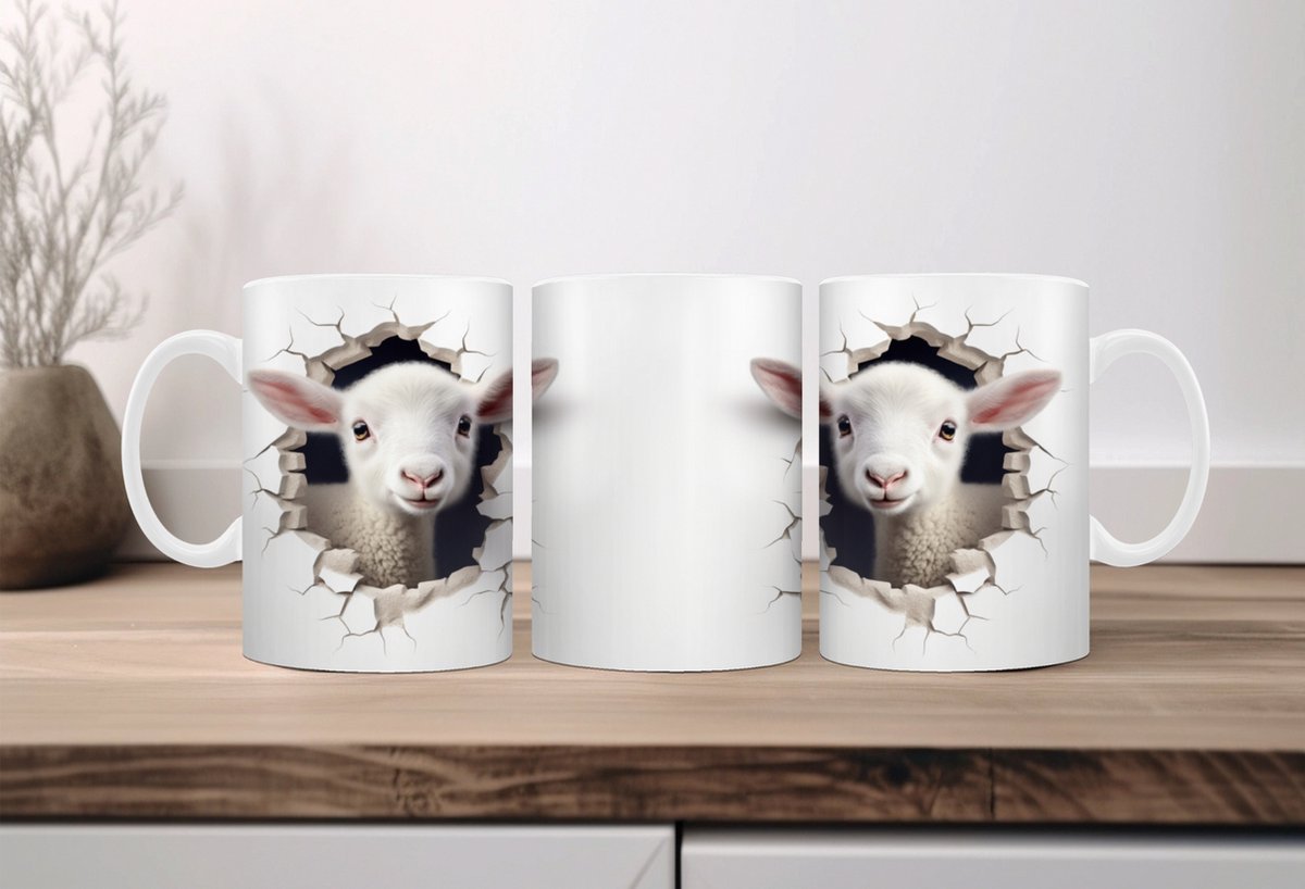 Koffiemok 3d boerderijdieren lammetje