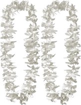 Toppers - Boland Hawaii krans/slinger - 2x - Tropische kleuren zilver - Bloemen hals slingers