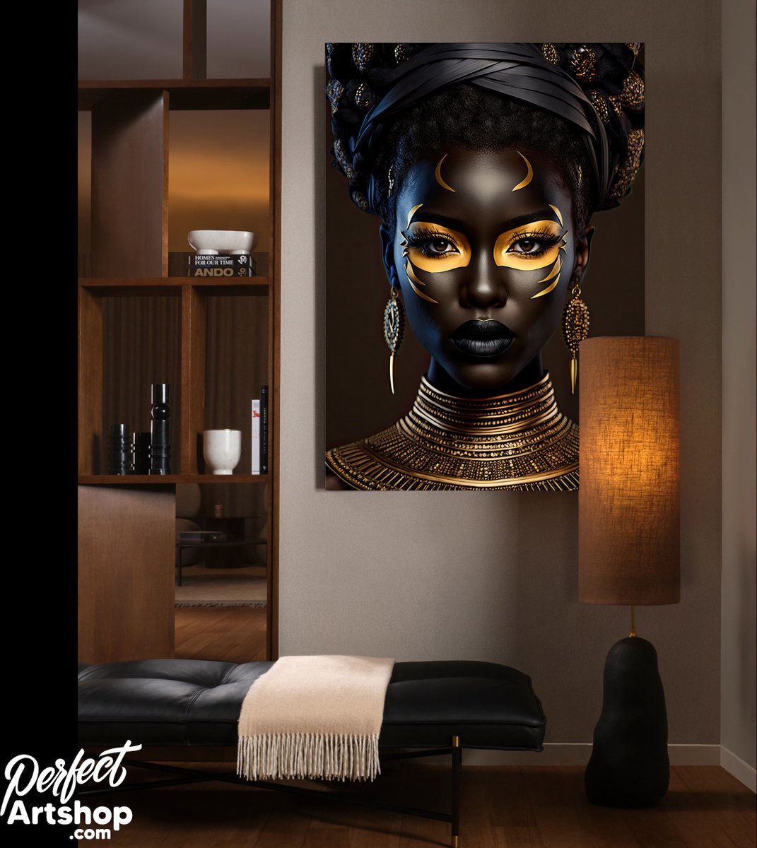 BLACK & GOLD: 90x120cm Plexiglas Decoratie - Kunst - Woninginrichting - Vrouw - Afrikaans