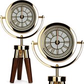Horloge de Living Industrial - Klok industrielle - Klok Design sur pied - Cadran avec chiffres romains - Glas - Métal - Pieds en bois - Goud - 50 cm de haut