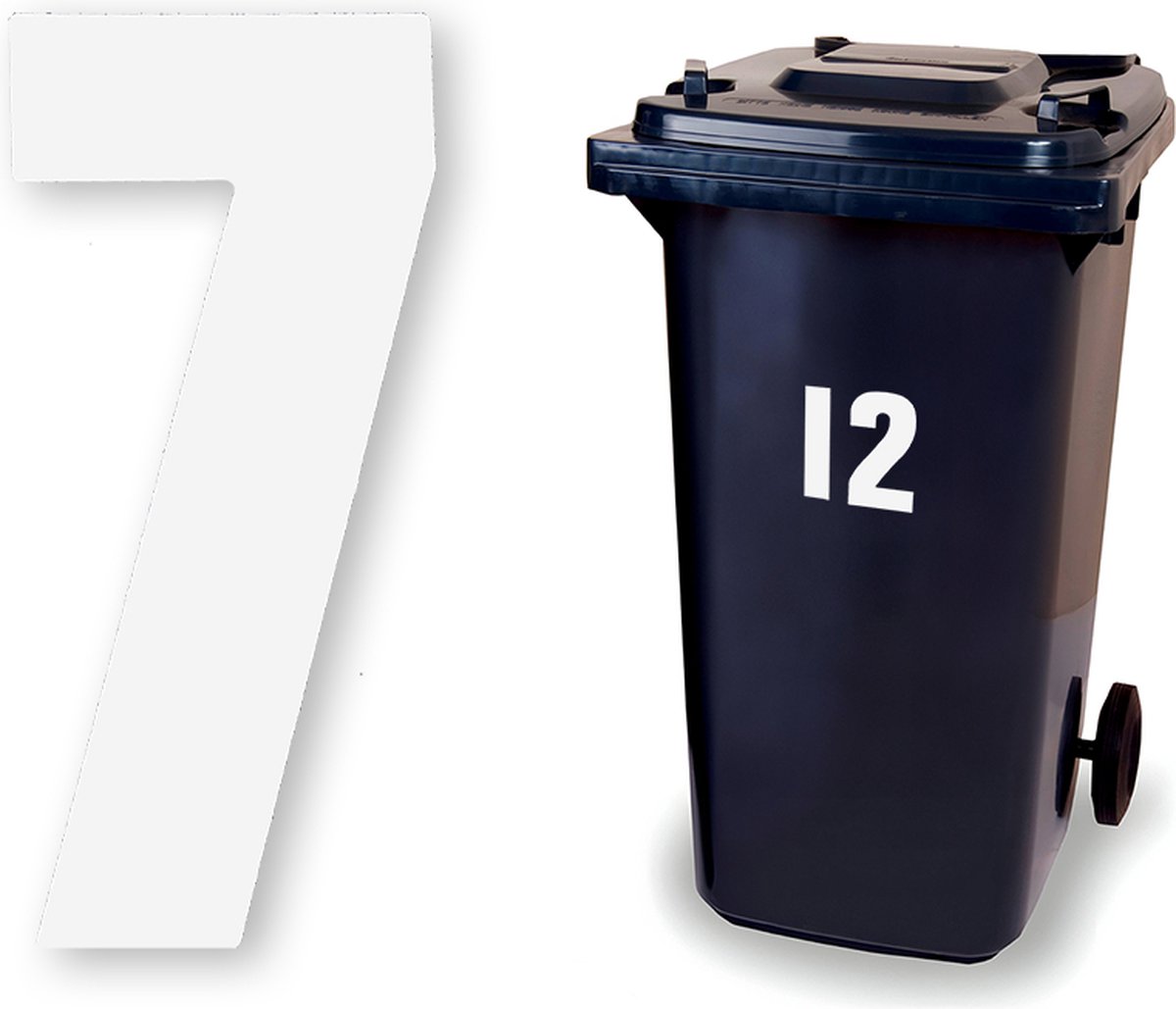 Huisnummer kliko sticker - Nummer 7 - Wit groot - container sticker - afvalbak nummer - vuilnisbak - brievenbus - CoverArt