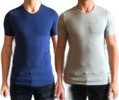 Dice mannen T-shirts met hoge V-hals blauw/grijs maat XL