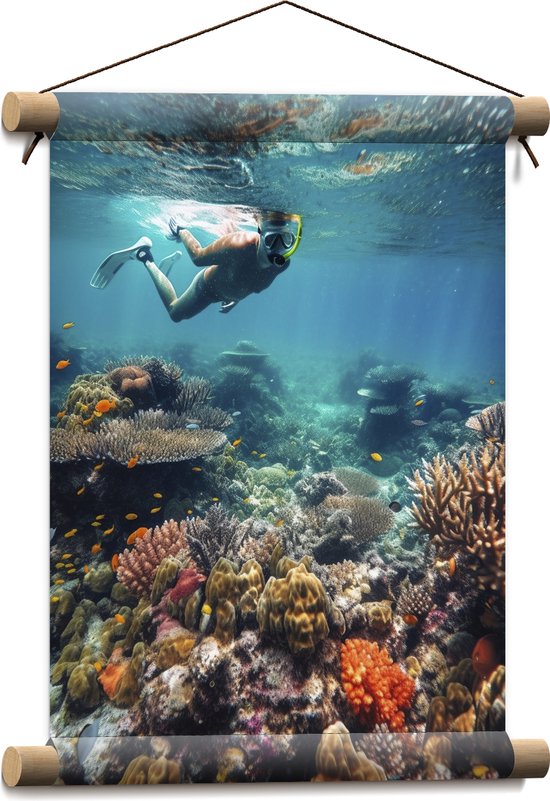 Textielposter - Oceaan - Zee - Vissen - Koraal - Snorkelen - Kleuren - 30x40 cm Foto op Textiel