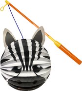 Bol lampion zebra - wit/zwart - H20 cm - papier - met lampionstokje - 39 cm