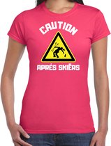 Bellatio Decorations Apres ski t-shirt dames - apres ski waarschuwing - roze - winter XS