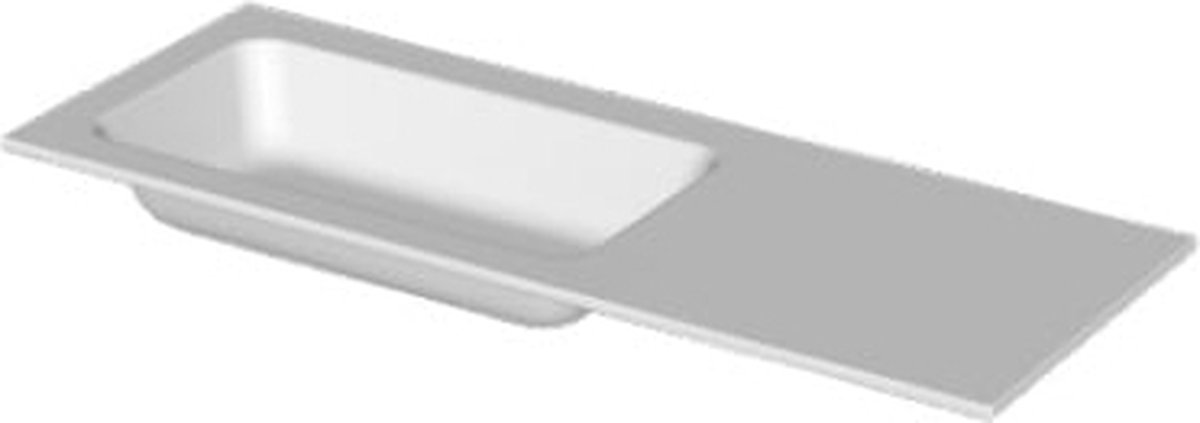 INK® Faktor wastafel polystone links met 1 kraangat, 120x45x1,5cm, mat wit
