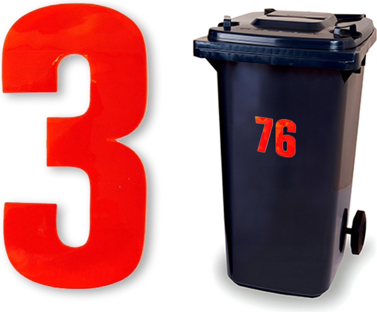 Reflecterend huisnummer kliko sticker - nummer 3 - rood - container sticker - afvalbak nummer - vuilnisbak - brievenbus - CoverArt