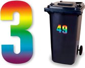 Huisnummer kliko sticker - Nummer 3 - Regenboog - container sticker - afvalbak nummer - vuilnisbak - brievenbus - CoverArt